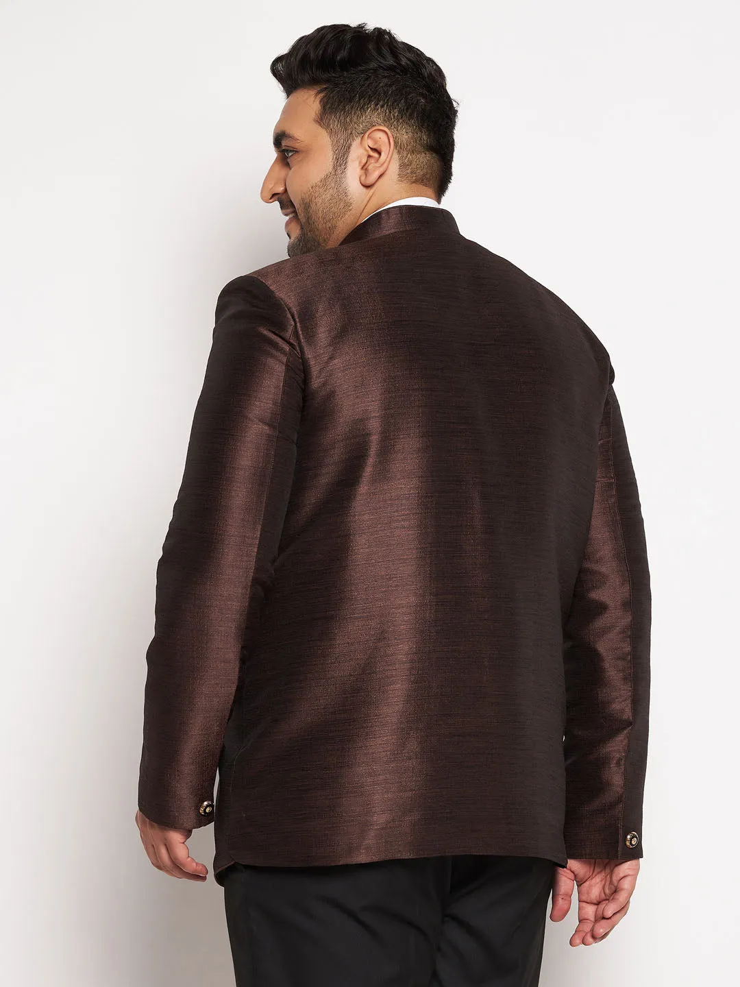 VASTRAMAY Plus Size Men's Coffee Silk Blend Jodhpuri