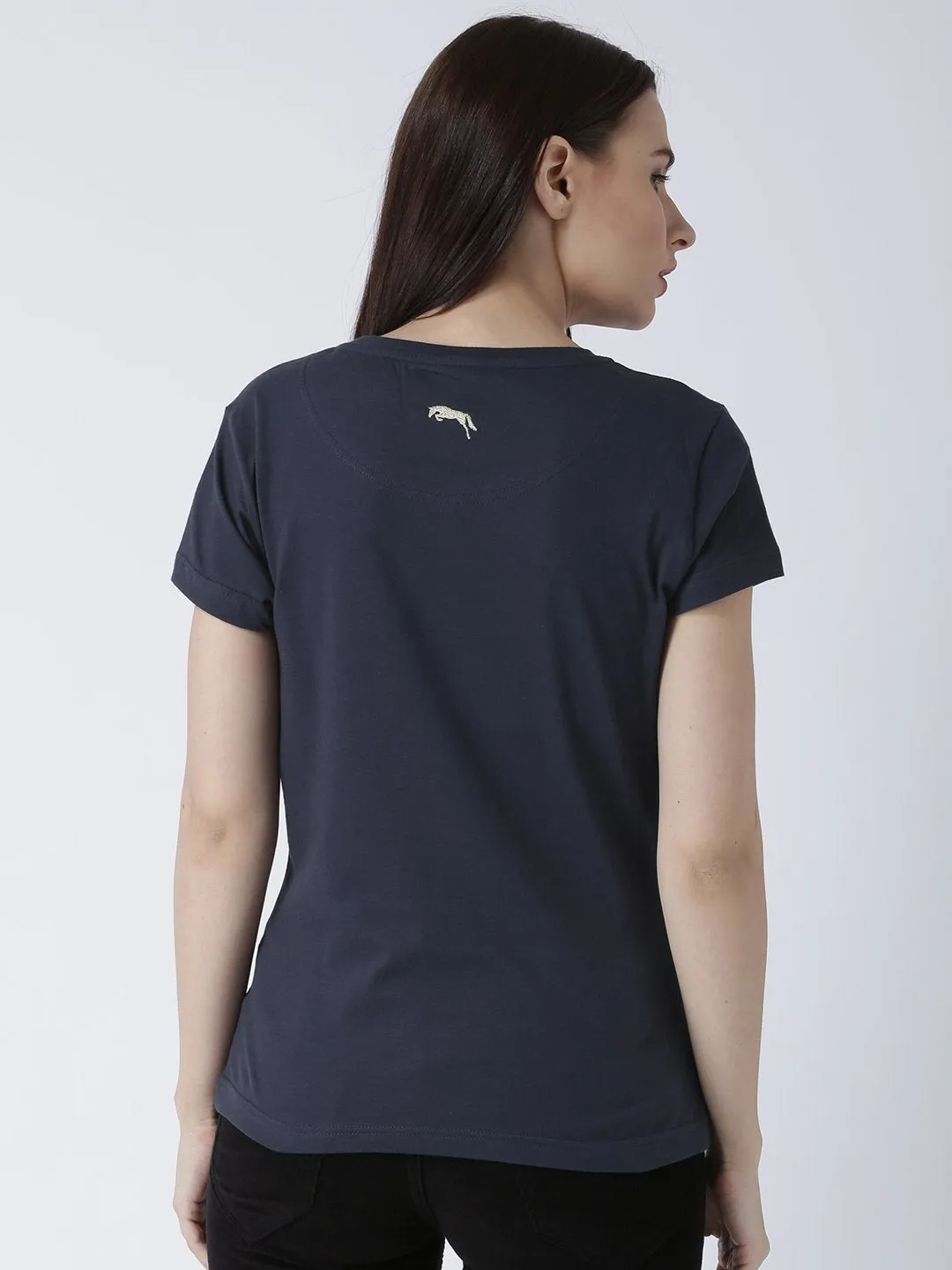 Women Navy Blue Solid Round Neck T-shirt