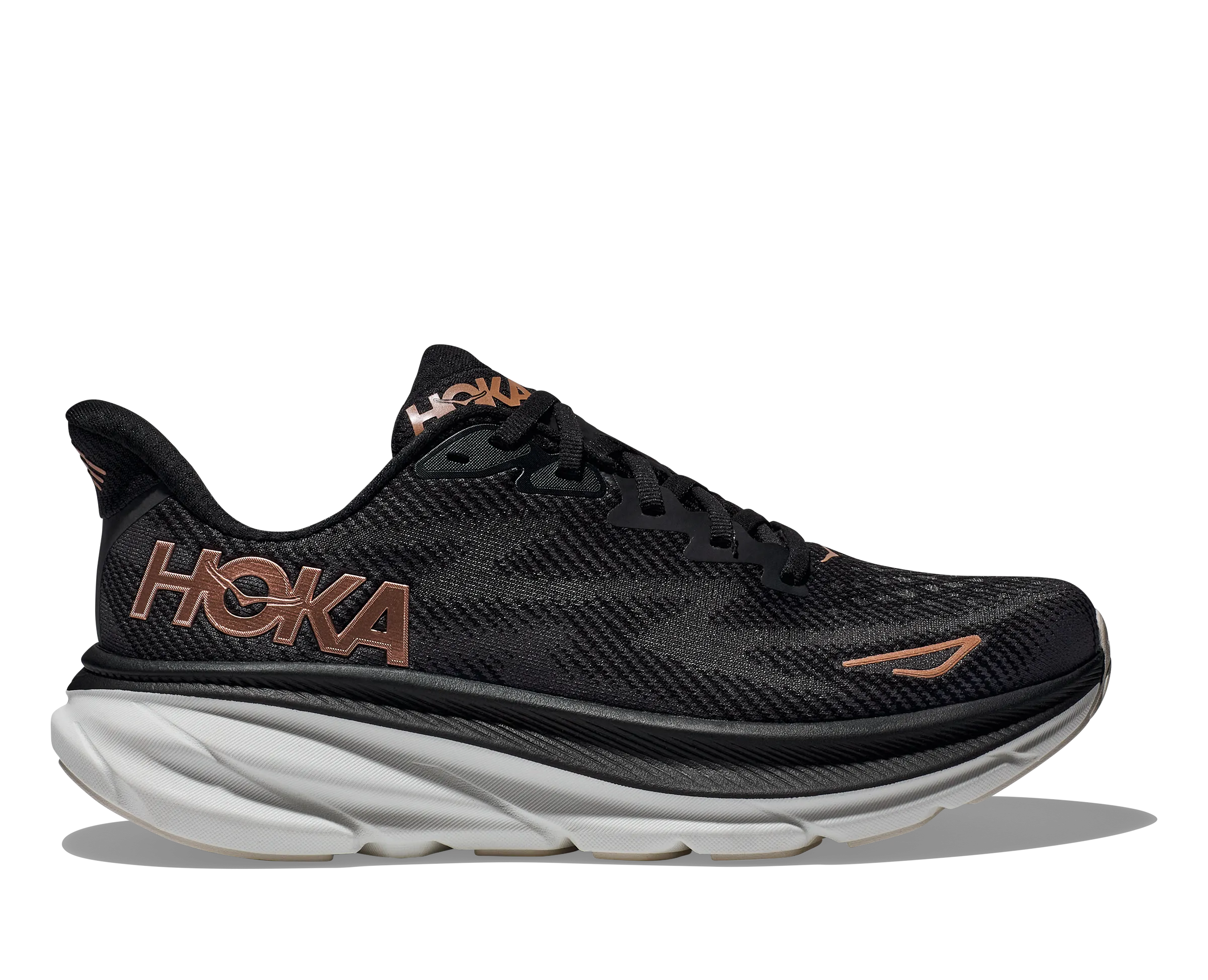 Women's Hoka Clifton 9 Color: Black / Rose Gold