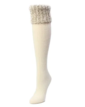 Women's Ribbed Braided Cuffed Plush Knee-High Socks