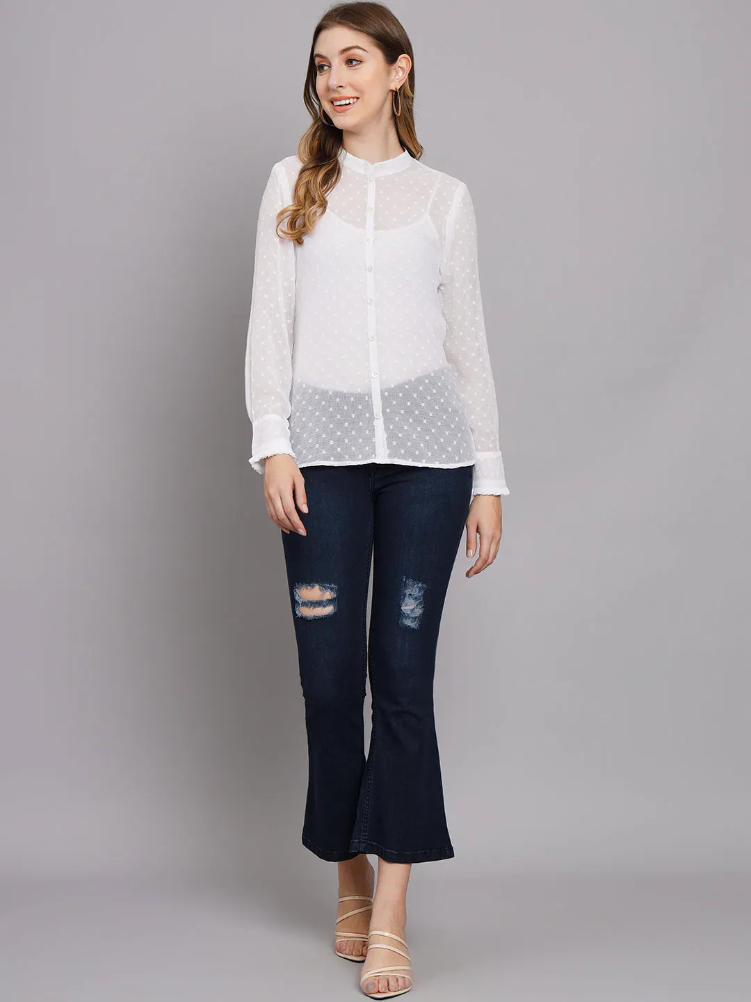 Women's White Chiffon Straight Top