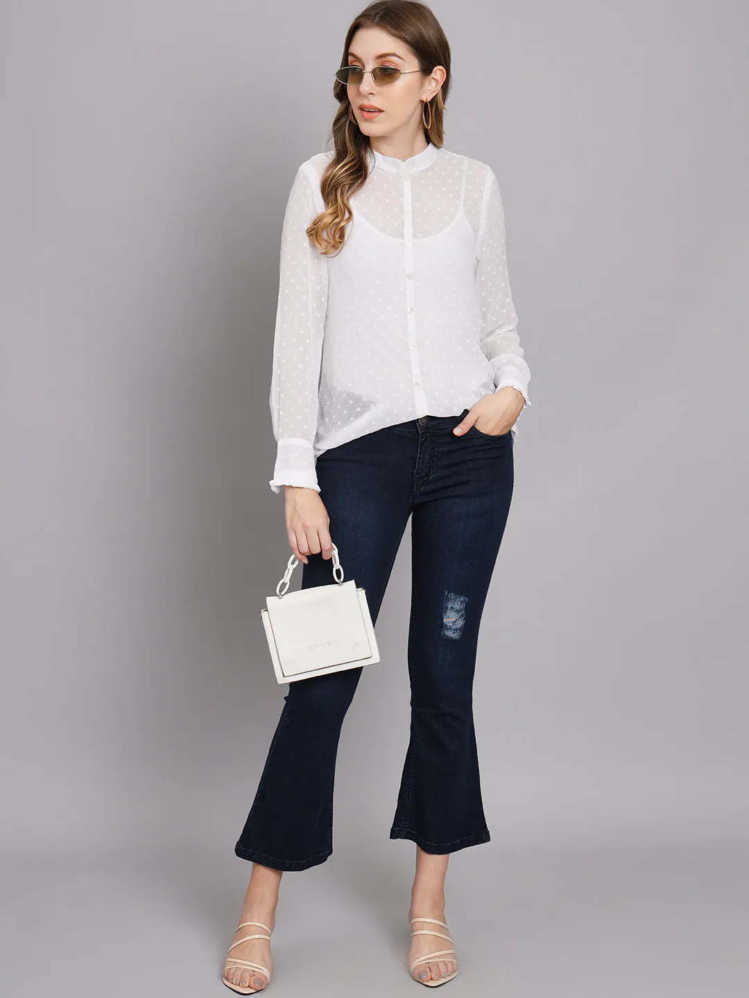 Women's White Chiffon Straight Top