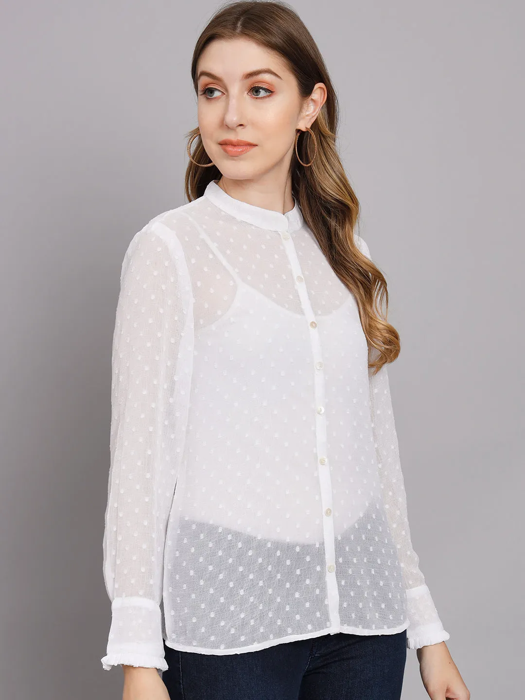 Women's White Chiffon Straight Top