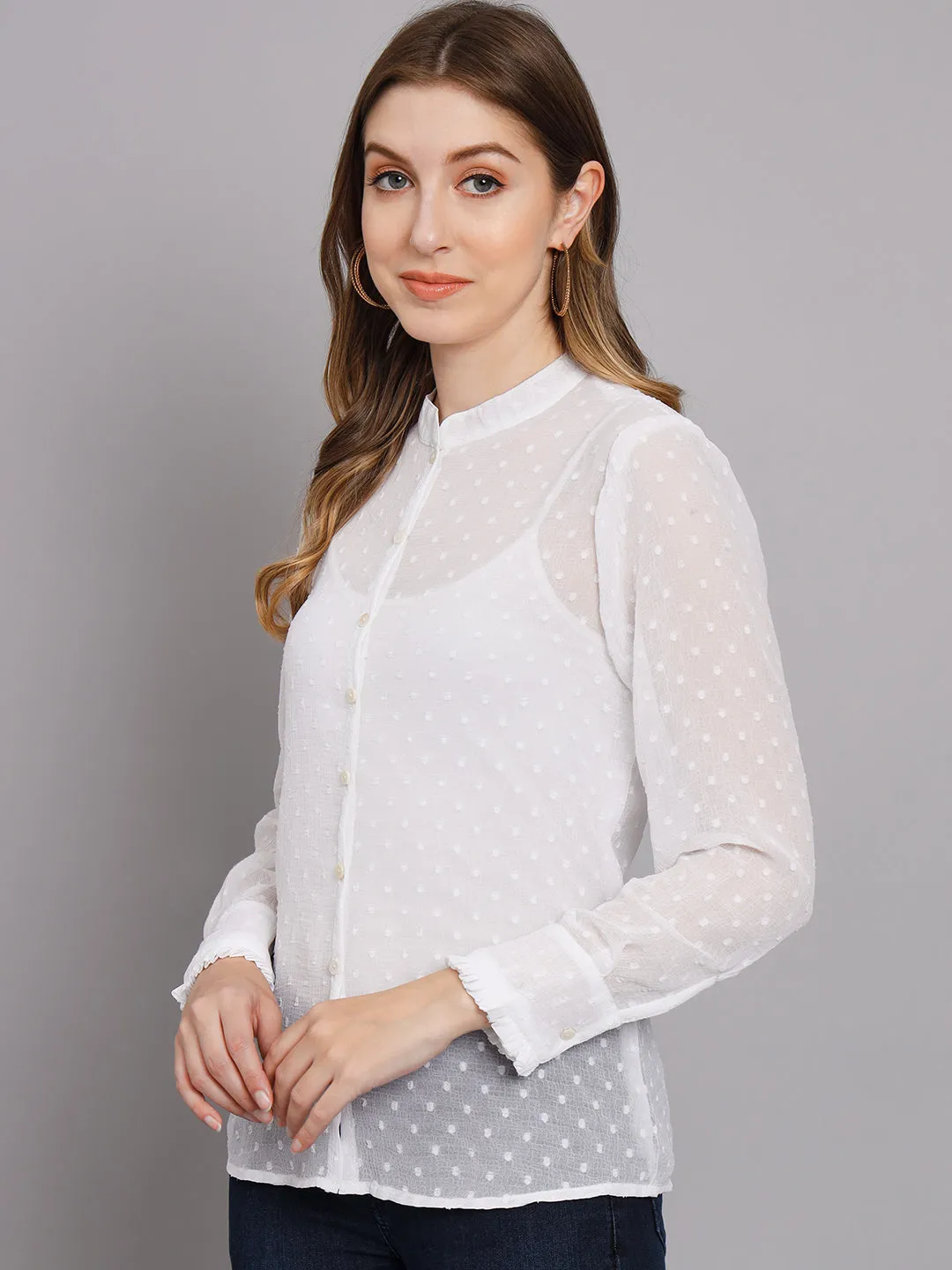 Women's White Chiffon Straight Top