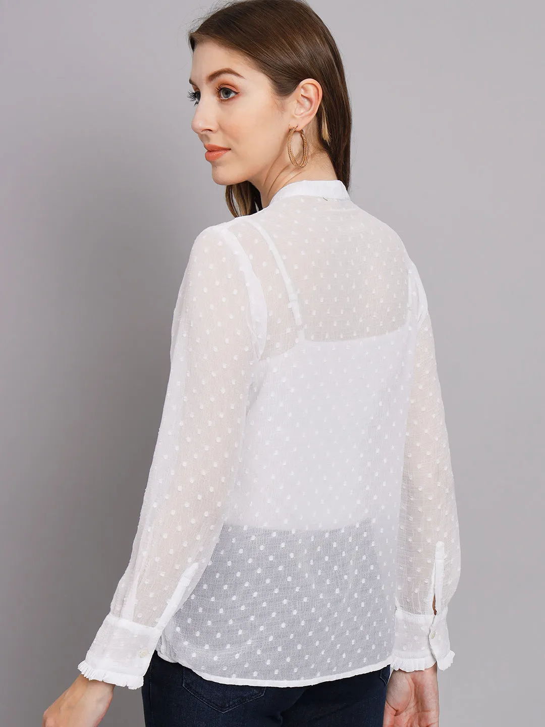 Women's White Chiffon Straight Top